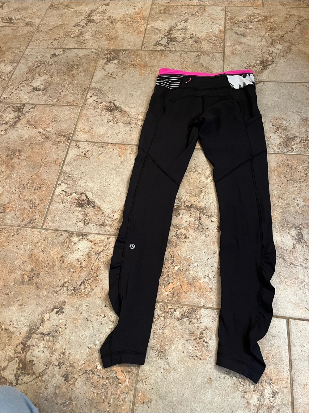 Rare Lululemon Black Athletic Leggings with Pink Waistband